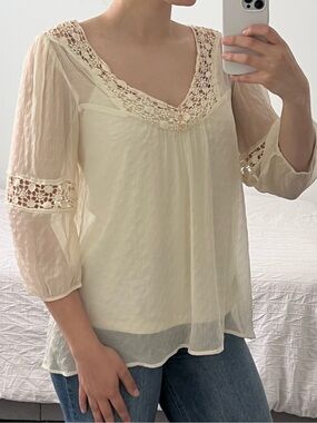 Adiva Cream Crochet Trim Boho Blouse
